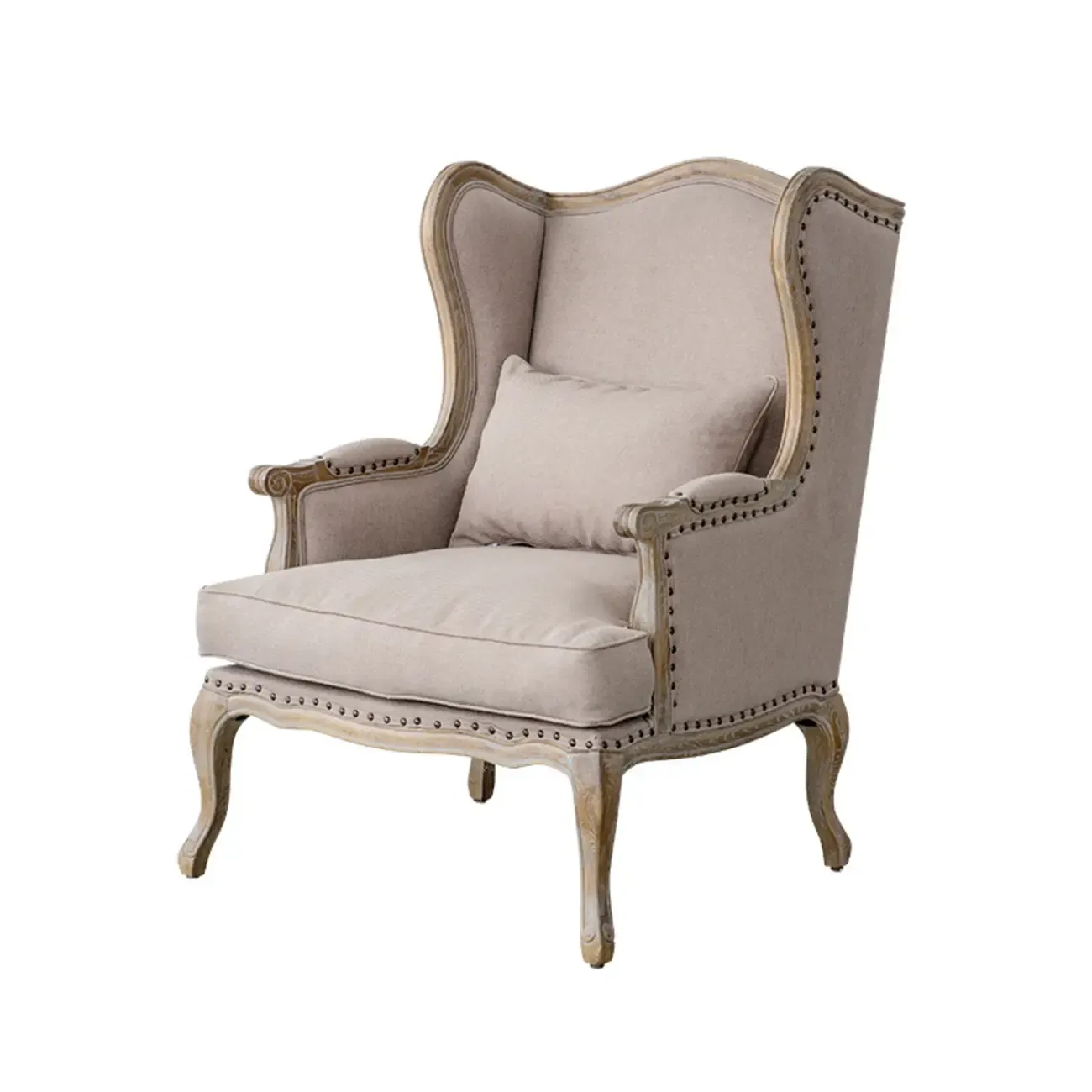 Elegant Cotton & Linen Wingback Chair for Living Room Image - 10