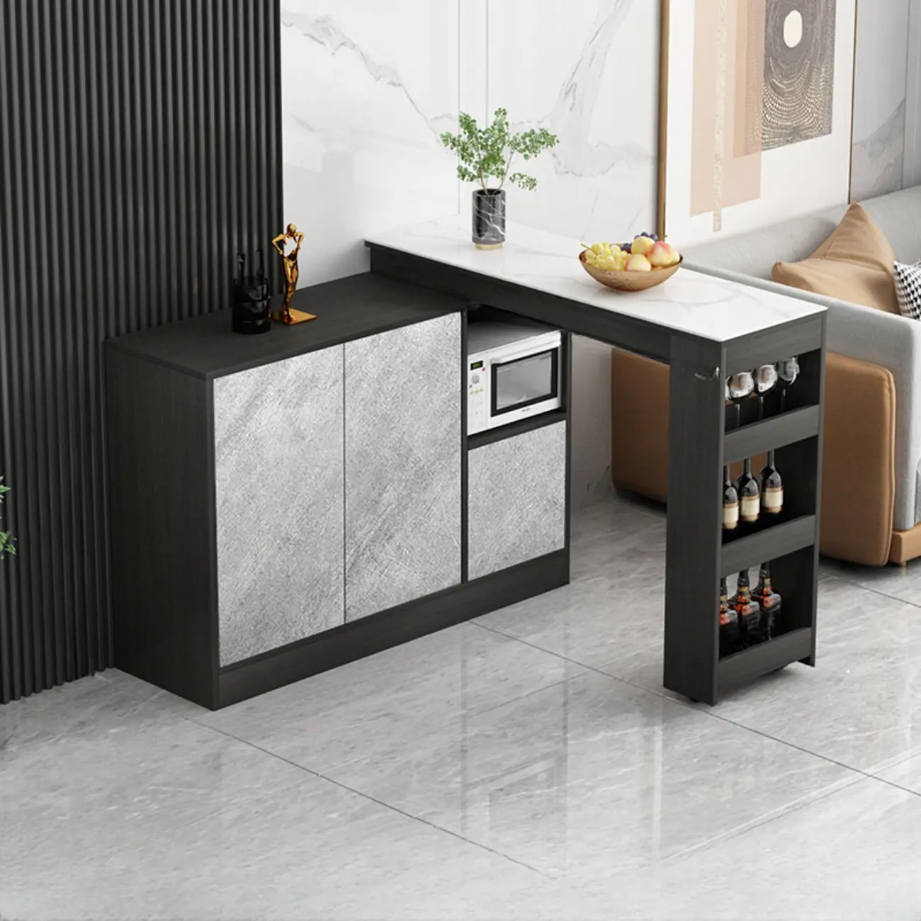 Modern Brown Counter Bar Table with Wine Cabinet Storage for Living Room Image - 14 | homeyfad