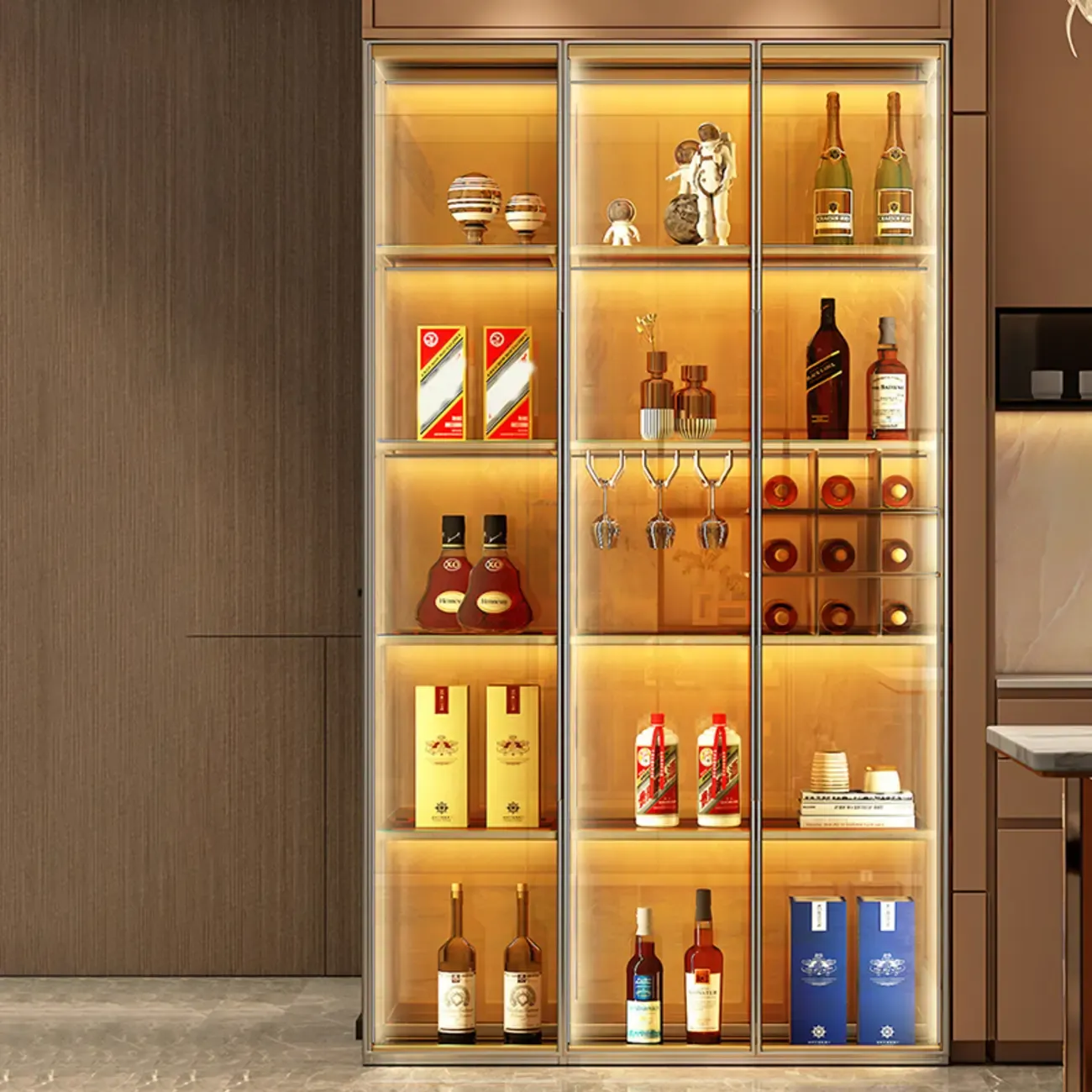 Metal Freestanding Display Cabinet with Glass Doors Image - 8