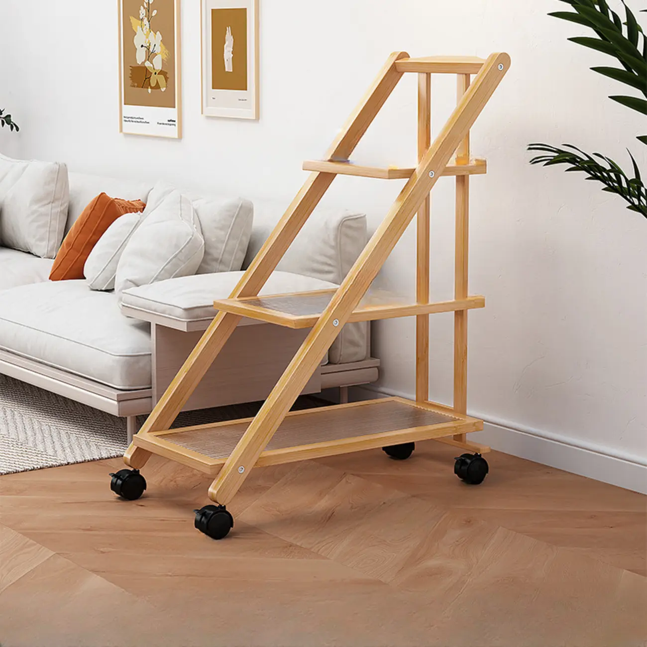 2-Tier Rectangle Plastic Folding Side Table with Wheels Image - 4 | homeyfad