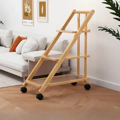 2-Tier Rectangle Plastic Folding Side Table with Wheels Image - 4