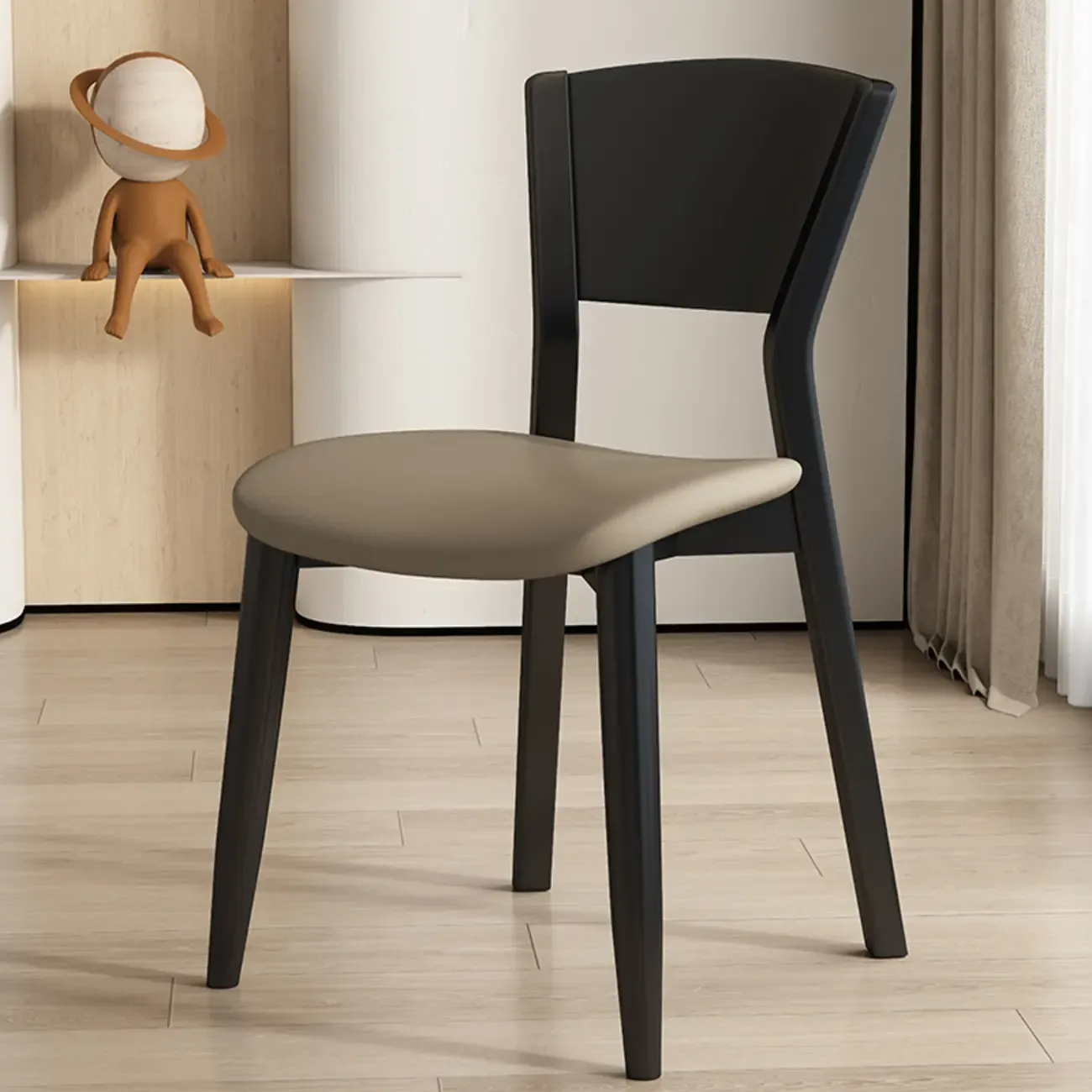 Simple Wooden Open Back Faux Leather Upholstered Dining Chair Image - 20