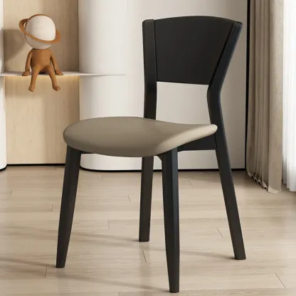Simple Wooden Open Back Faux Leather Upholstered Dining Chair Image - 20