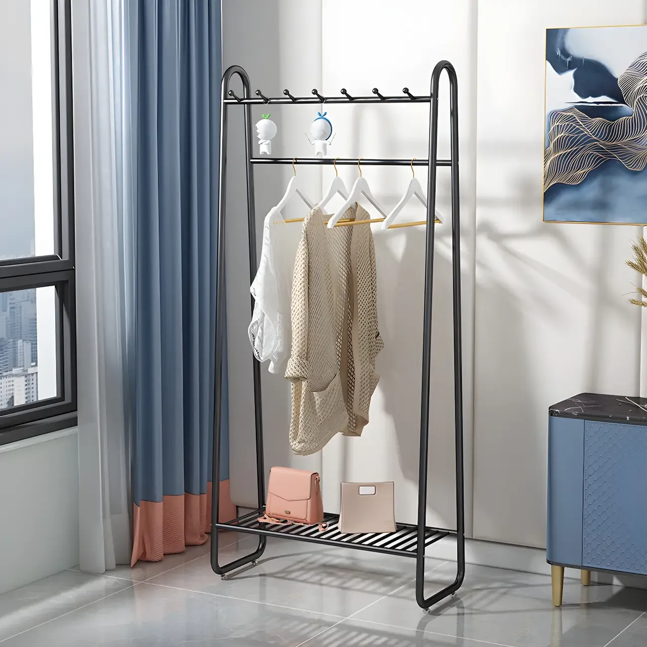 Industrial Metal Hall Tree with Shelf and Hooks Image - 1