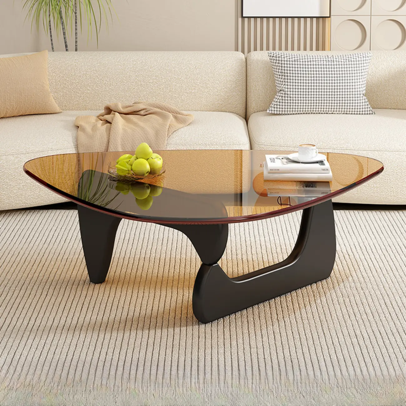 Triangular Glass Top Modern Wood Base Coffee Table Image - 14 | homeyfad