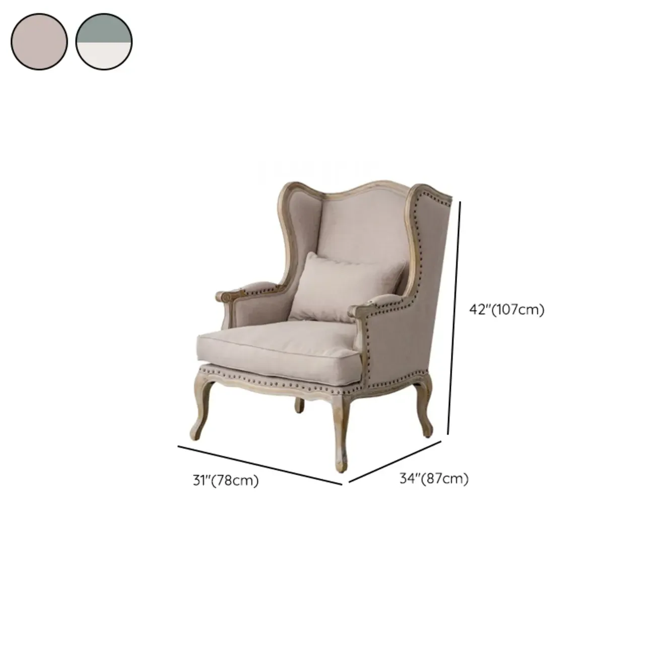 Elegant Cotton & Linen Wingback Chair for Living Room #size