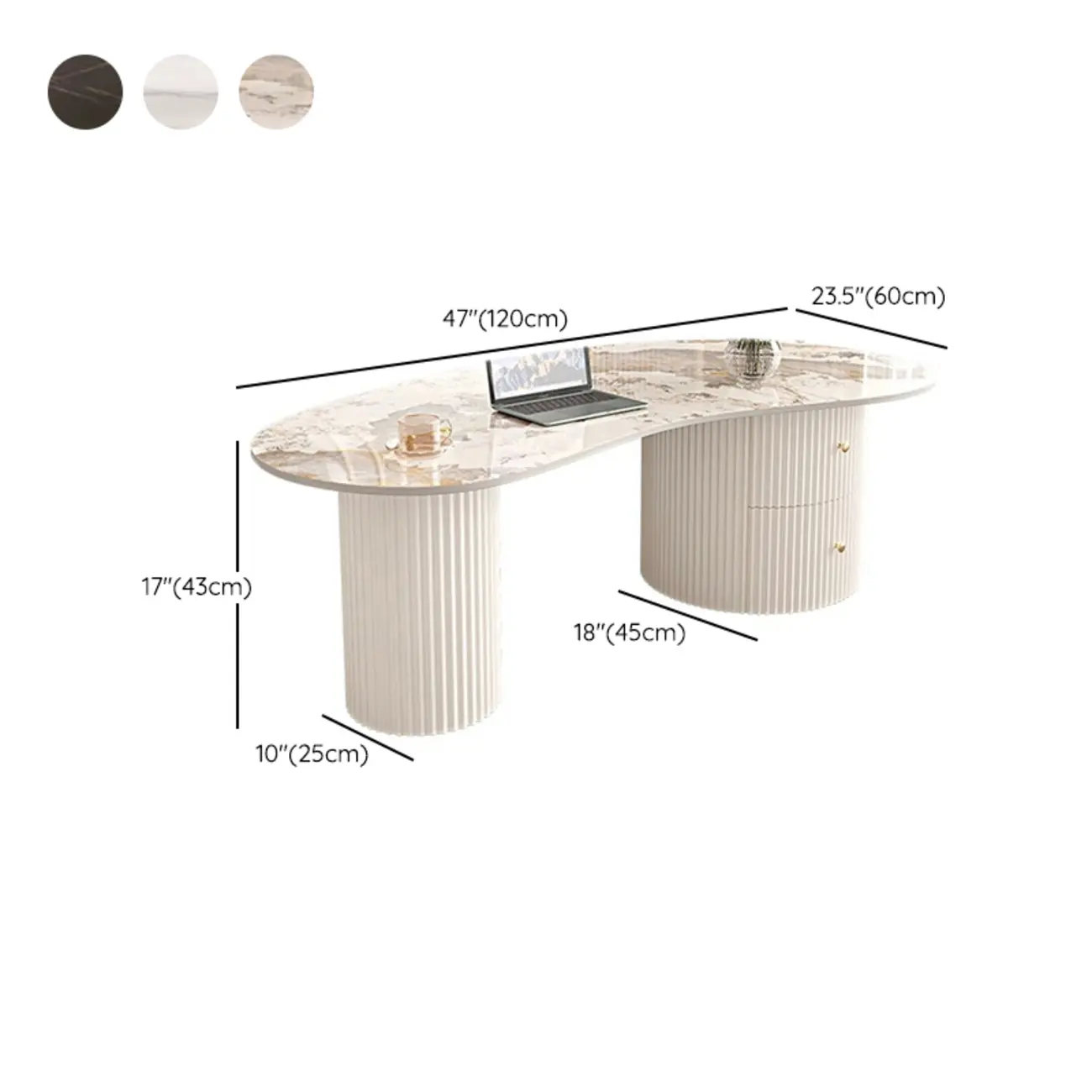 Minimalist Standard White Oval Coffee Table with 2 Drawers #size