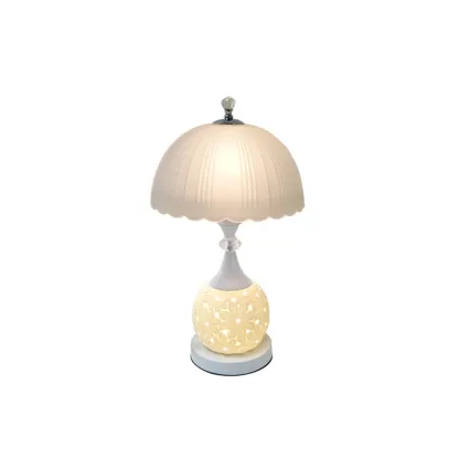 Hollow Floral Ceramic Desk Lamp with Glass Shade for Bedroom Image - 10
