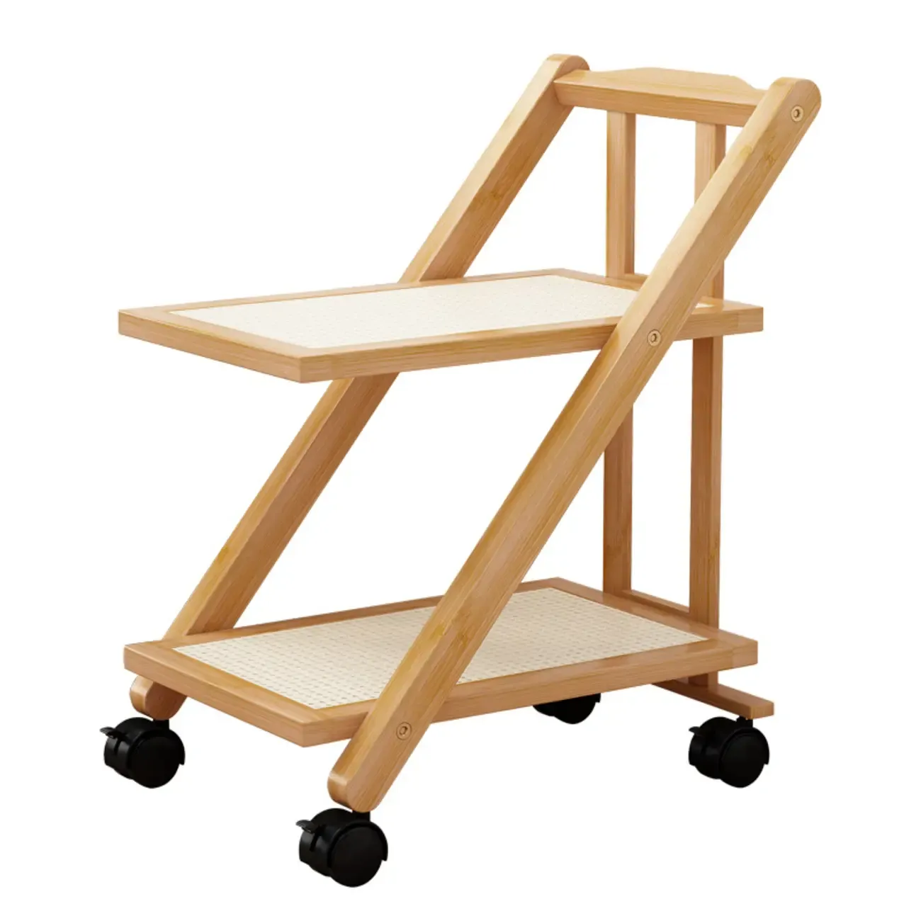 2-Tier Rectangle Plastic Folding Side Table with Wheels Image - 5