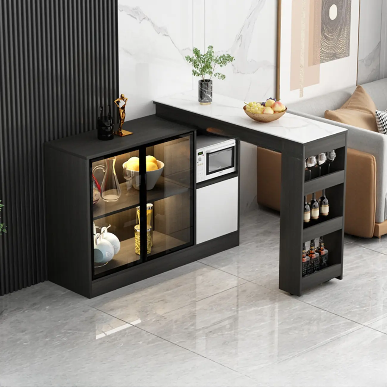 Modern Brown Counter Bar Table with Wine Cabinet Storage for Living Room Image - 15 | homeyfad