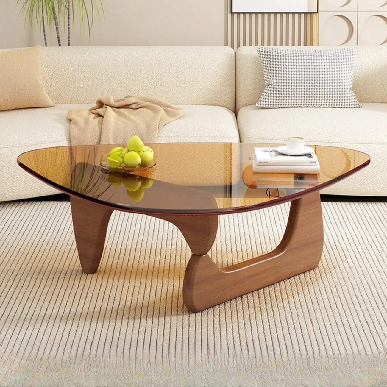 Triangular Glass Top Modern Wood Base Coffee Table Image - 15
