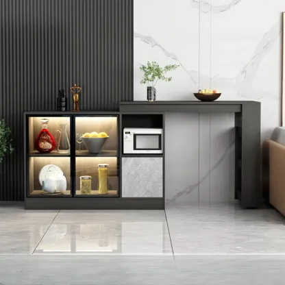 Modern Brown Counter Bar Table with Wine Cabinet Storage for Living Room Image - 16