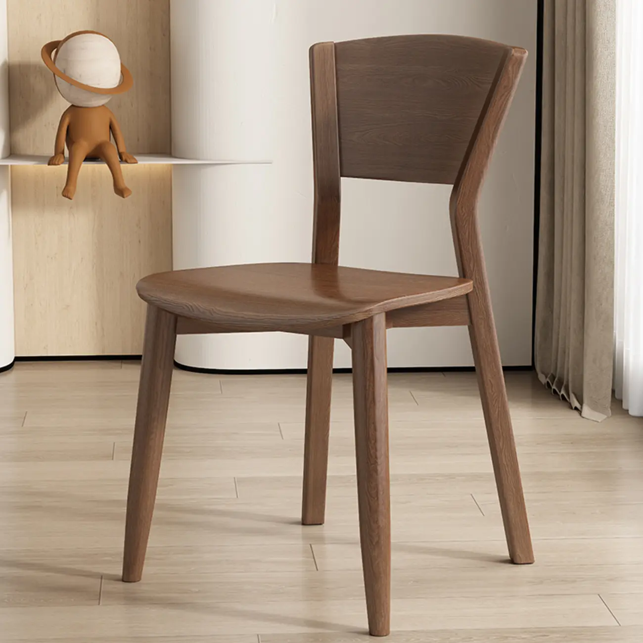 Simple Wooden Open Back Faux Leather Upholstered Dining Chair Image - 22 | homeyfad