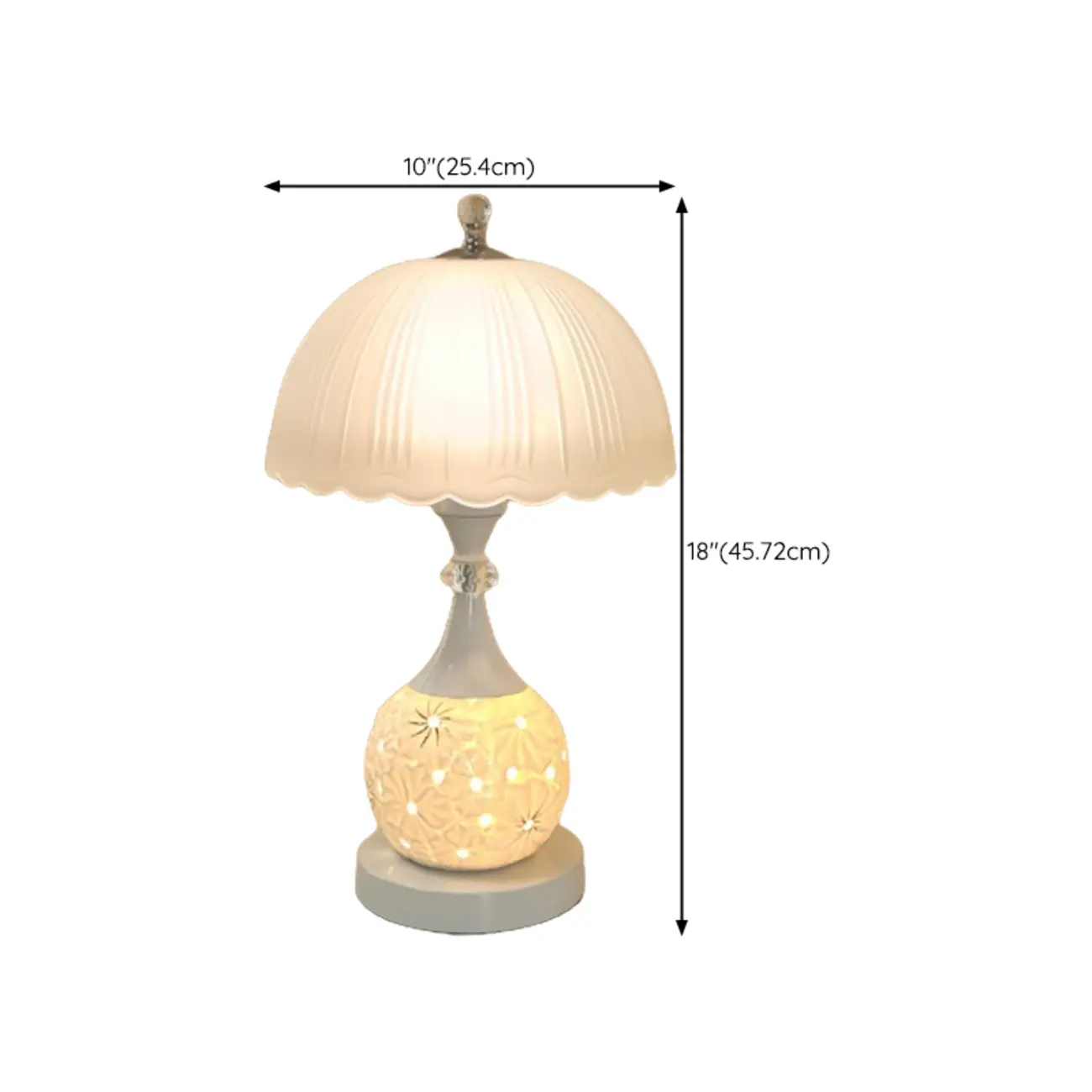Hollow Floral Ceramic Desk Lamp with Glass Shade for Bedroom #size