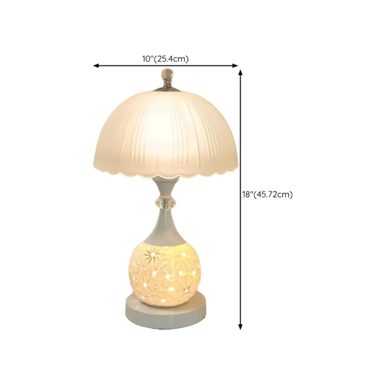 Hollow Floral Ceramic Desk Lamp with Glass Shade for Bedroom #size