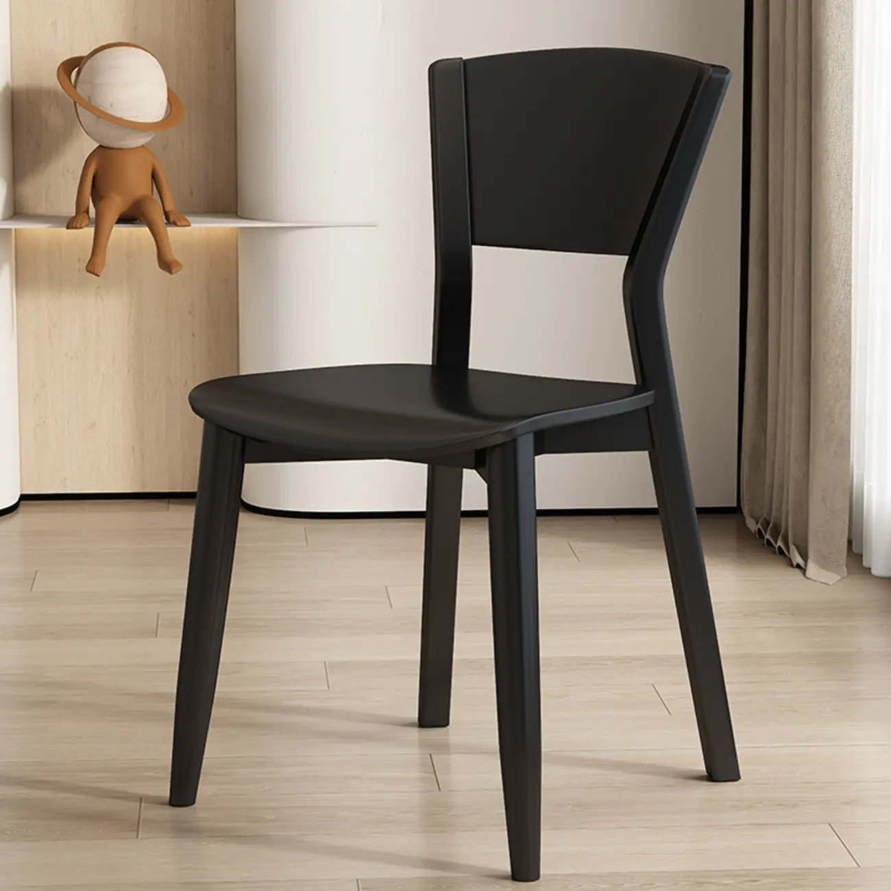 Simple Wooden Open Back Faux Leather Upholstered Dining Chair Image - 23 | homeyfad