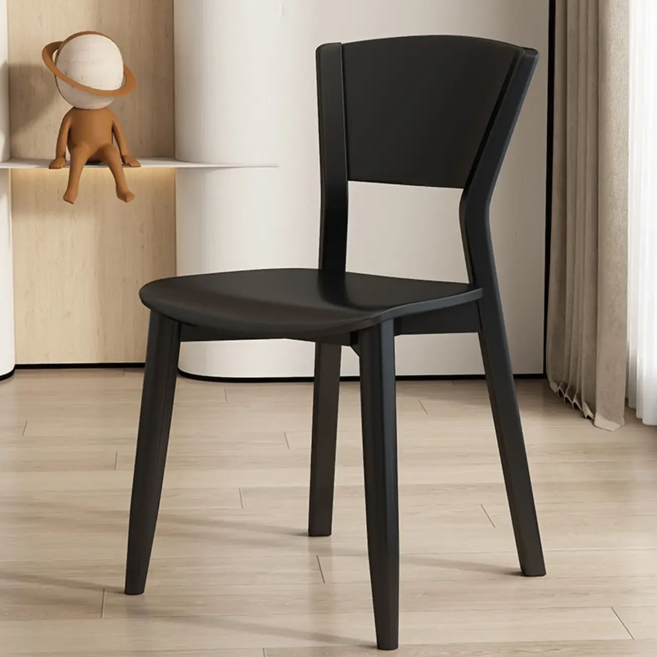 Simple Wooden Open Back Faux Leather Upholstered Dining Chair Image - 23