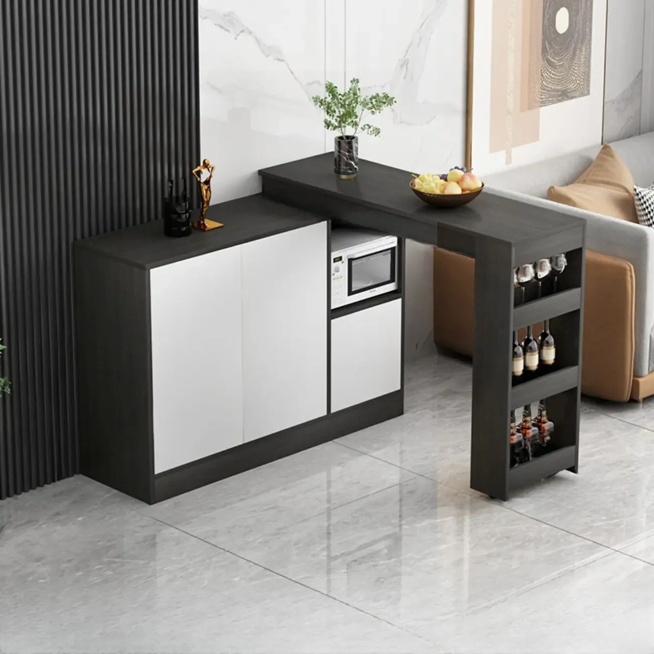Modern Brown Counter Bar Table with Wine Cabinet Storage for Living Room Image - 17