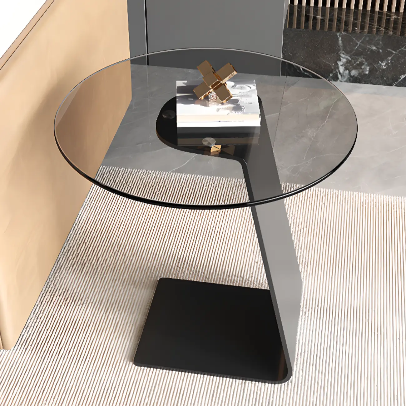 C-Shaped Glass Round End Table for Living Room Image - 1 | homeyfad