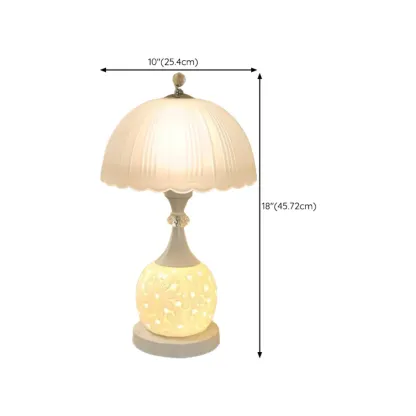 Hollow Floral Ceramic Desk Lamp with Glass Shade for Bedroom Image - 13