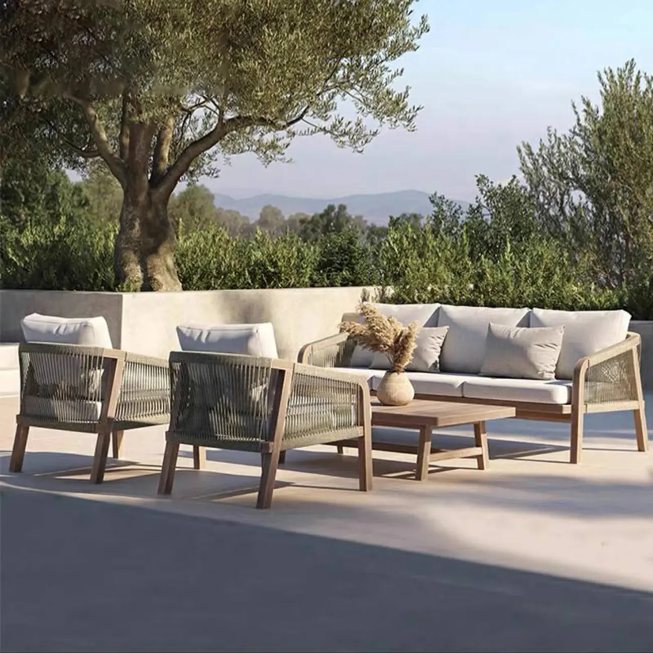 Scandinavian Water Resistant Patio Sofa with Wood Fram Image - 1 | homeyfad