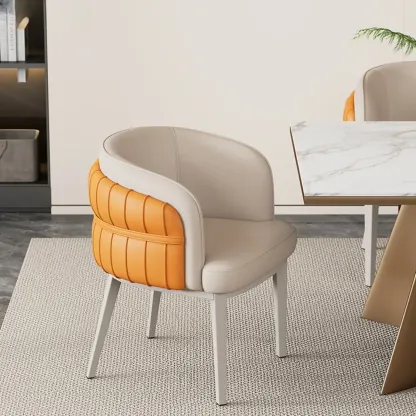Modern Sloped Arm Solid Back Faux Leather Dining Chair Image - 1