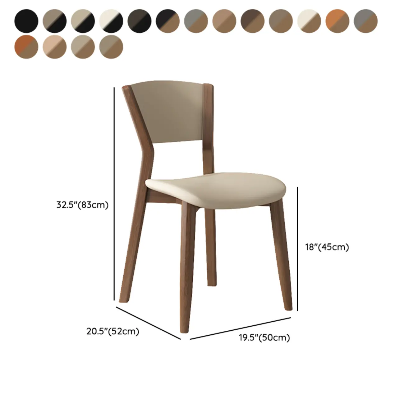Simple Wooden Open Back Faux Leather Upholstered Dining Chair #size
