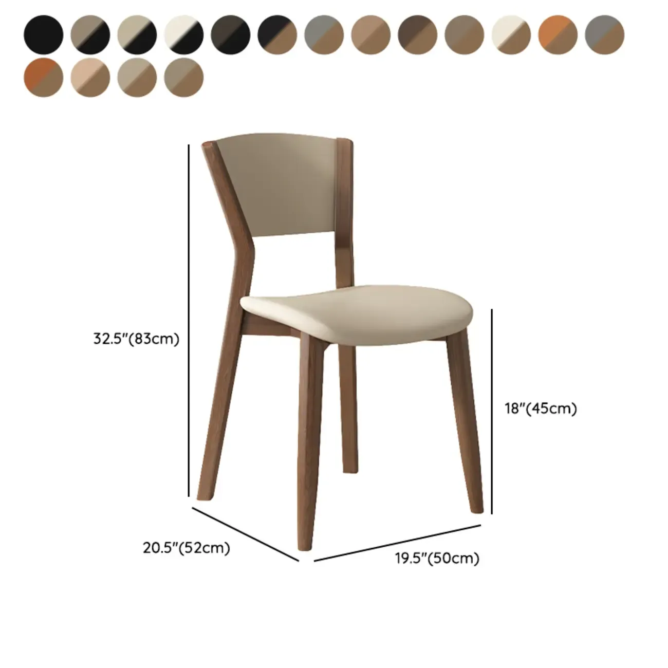 Simple Wooden Open Back Faux Leather Upholstered Dining Chair #size