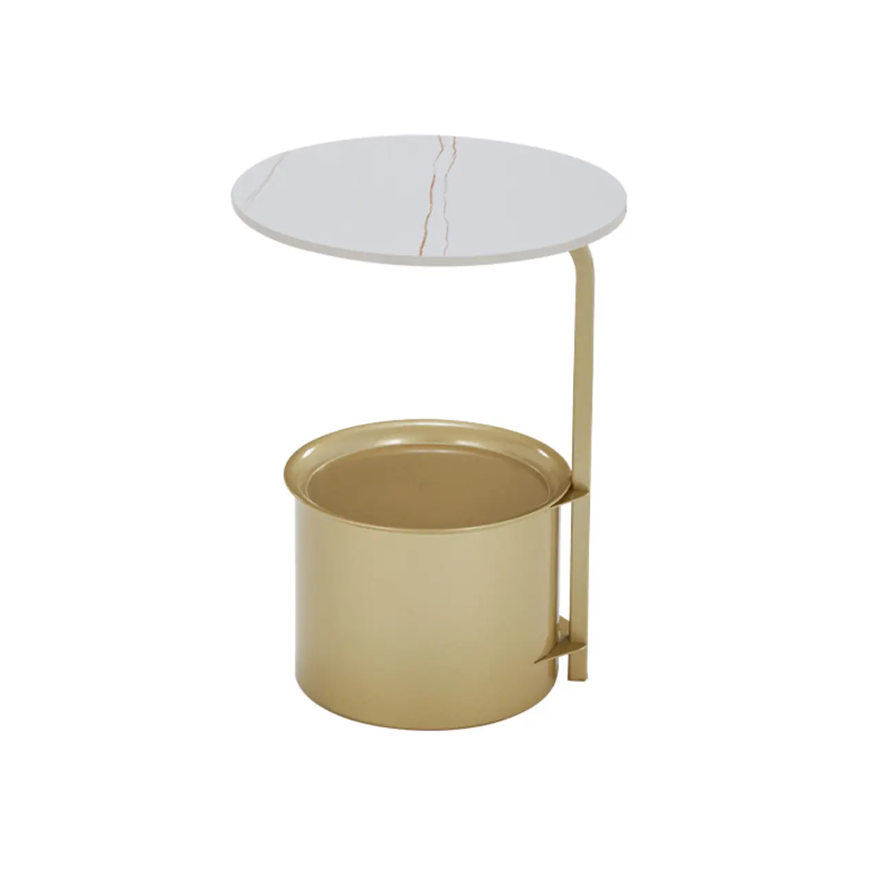 Glam Round Marble Side Table with Gold Metal Drum Storage Image - 9 | homeyfad