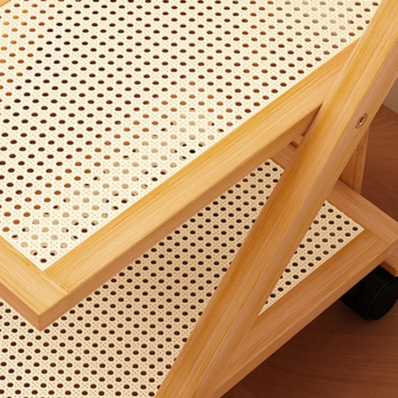 2-Tier Rectangle Plastic Folding Side Table with Wheels Image - 8