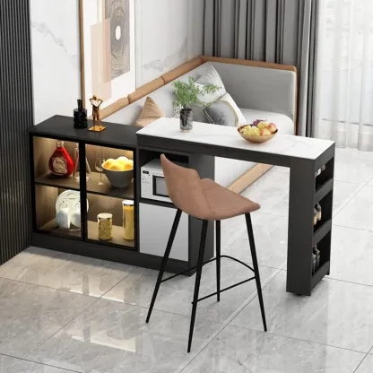 Modern Brown Counter Bar Table with Wine Cabinet Storage for Living Room Image - 18