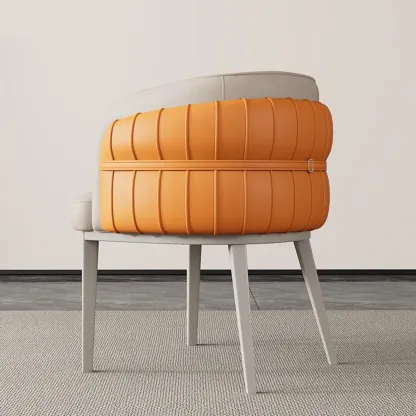 Modern Sloped Arm Solid Back Faux Leather Dining Chair Image - 2