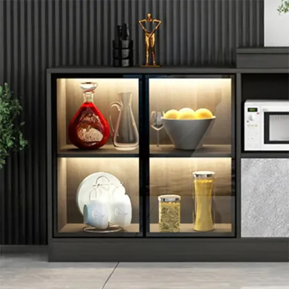 Modern Brown Counter Bar Table with Wine Cabinet Storage for Living Room Image - 19