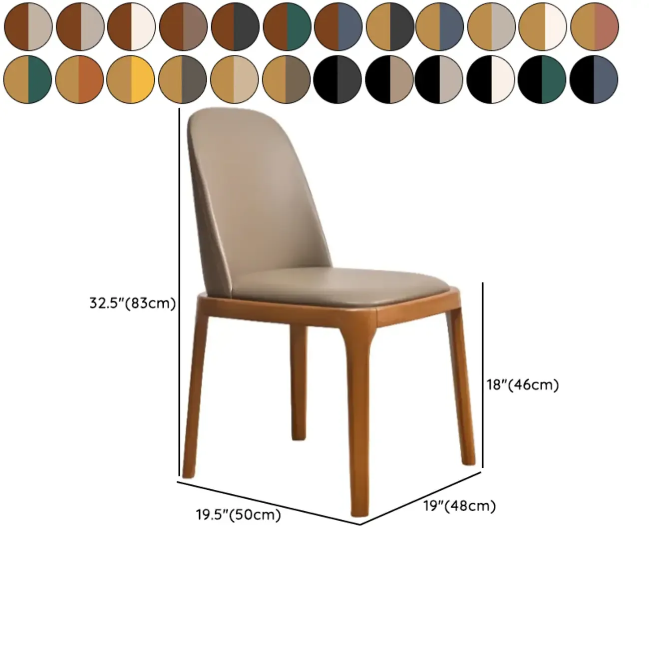 Wooden Modern Dining Chair Solid Back Armless with Upholstered #size