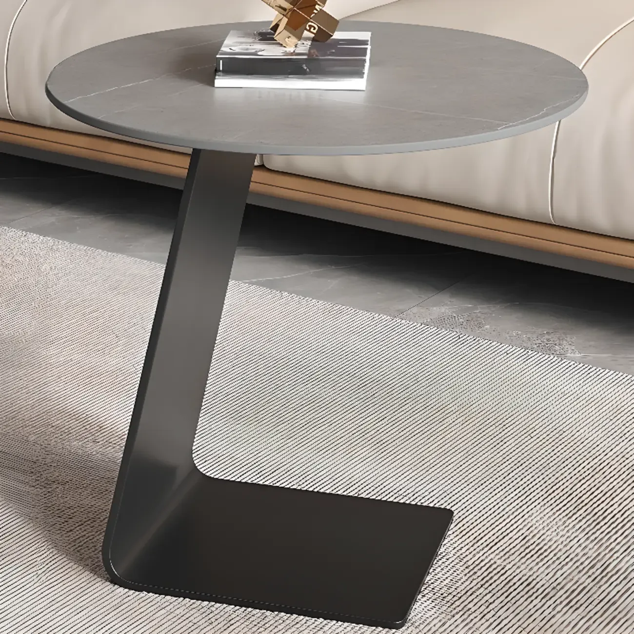 C-Shaped Glass Round End Table for Living Room Image - 3
