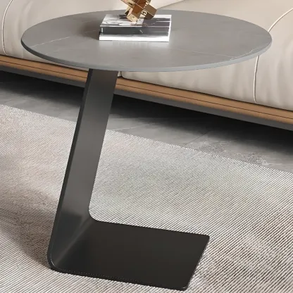 C-Shaped Glass Round End Table for Living Room Image - 3
