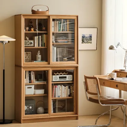 Classic Wooden Display Cabinet with Glass Doors for Living Room Image - 2