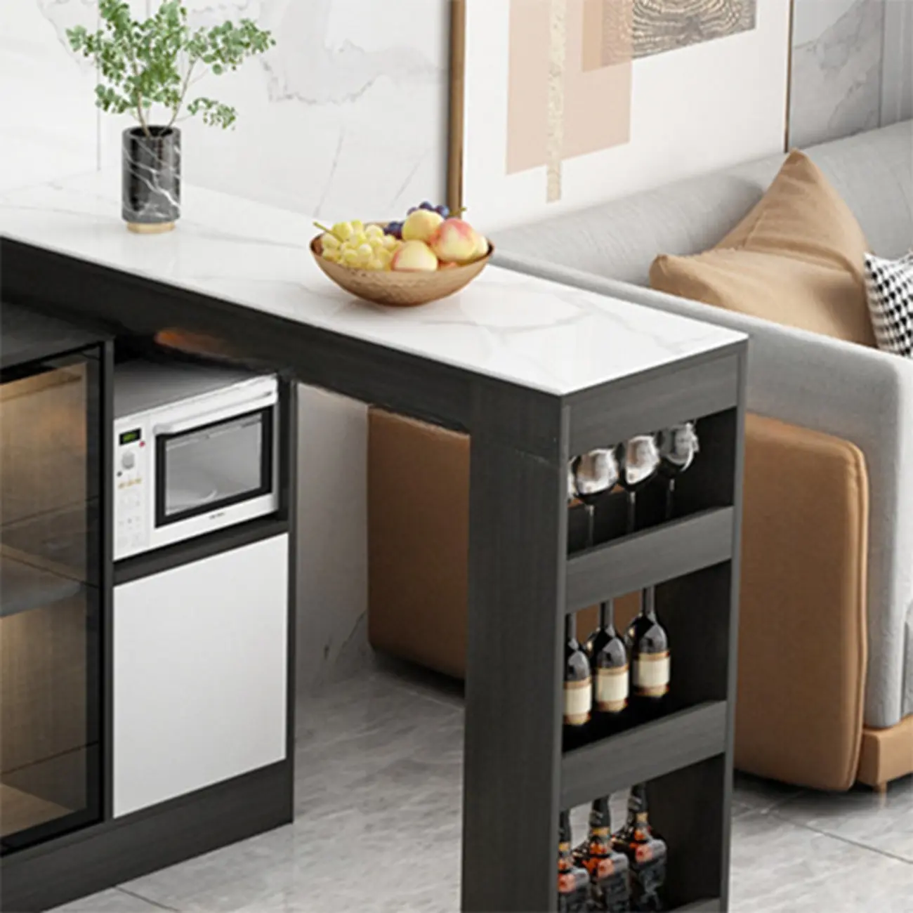 Modern Brown Counter Bar Table with Wine Cabinet Storage for Living Room Image - 20 | homeyfad
