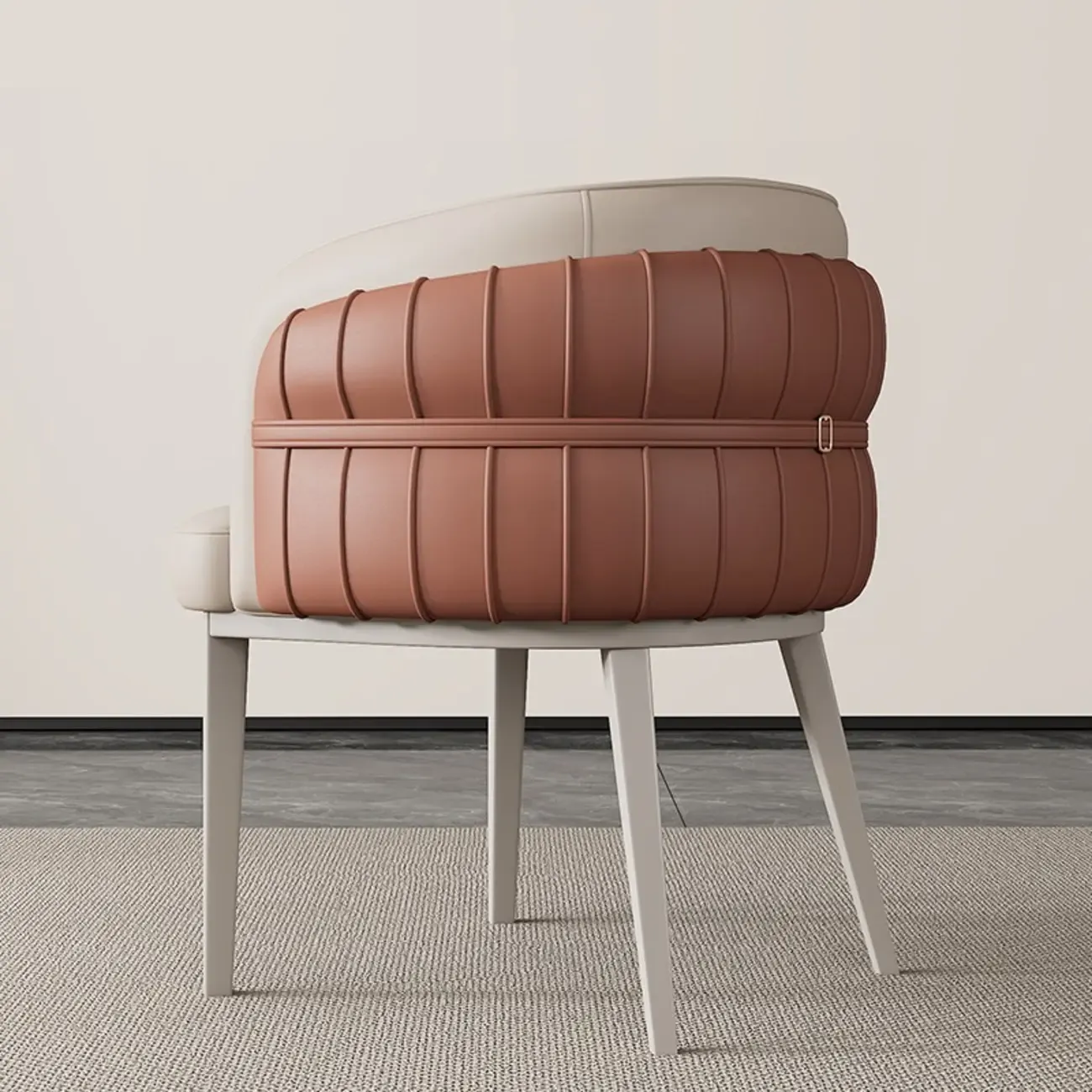 Modern Sloped Arm Solid Back Faux Leather Dining Chair Image - 3