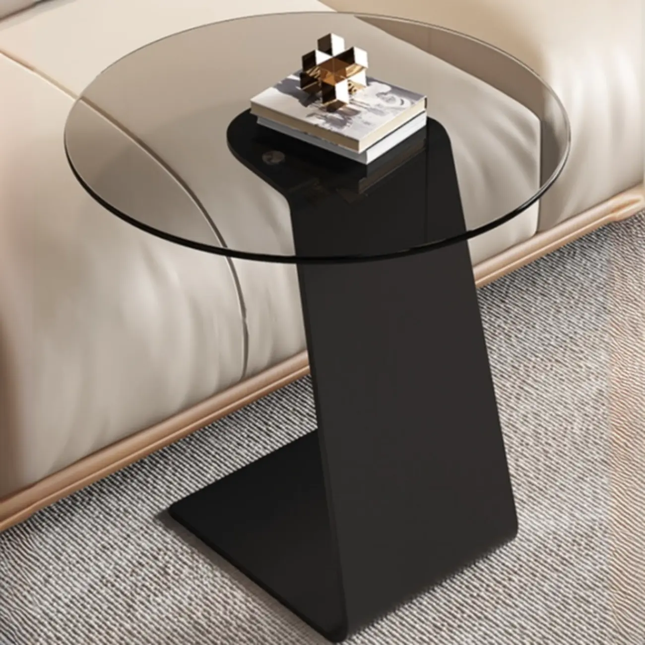 C-Shaped Glass Round End Table for Living Room Image - 4 | homeyfad