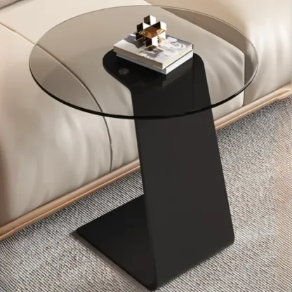 C-Shaped Glass Round End Table for Living Room Image - 4