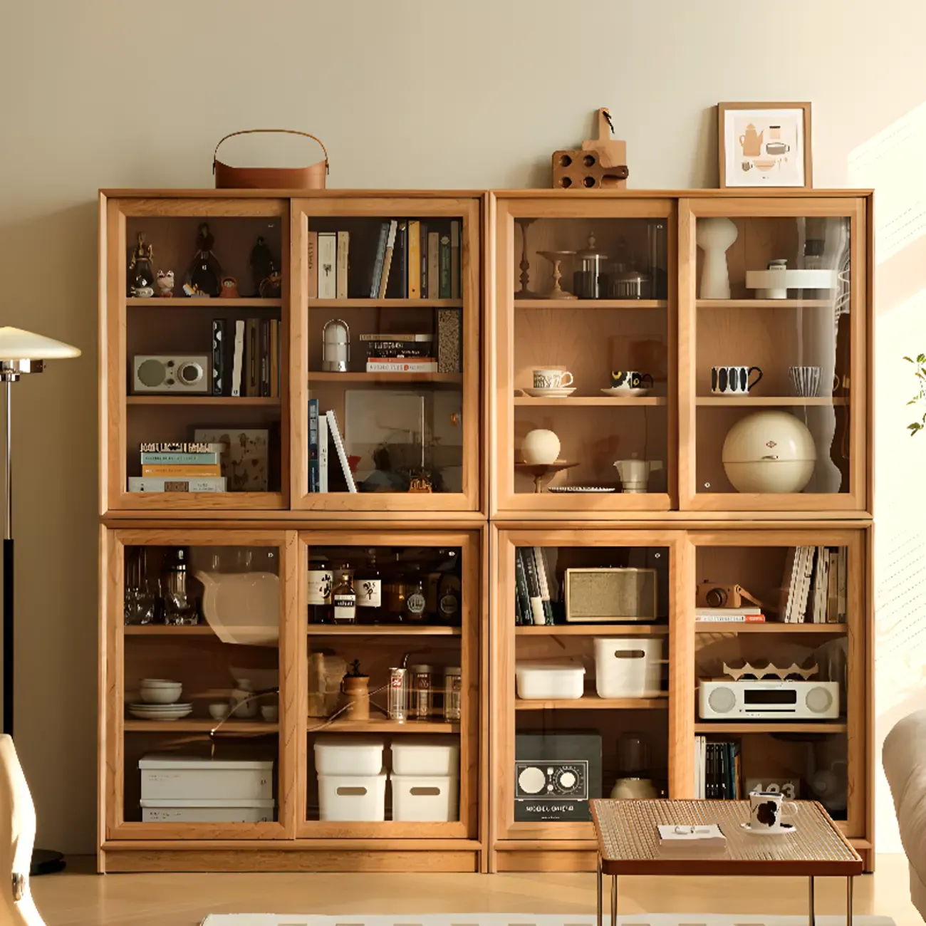 Classic Wooden Display Cabinet with Glass Doors for Living Room Image - 3