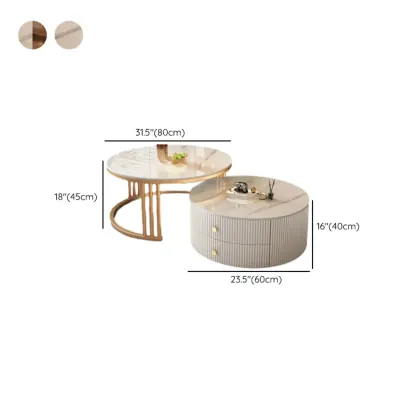 Modern White Round Nesting Coffee Table Set with Steel Base Image - 16
