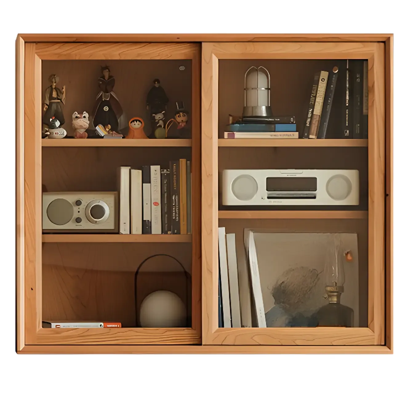 Classic Wooden Display Cabinet with Glass Doors for Living Room Image - 4