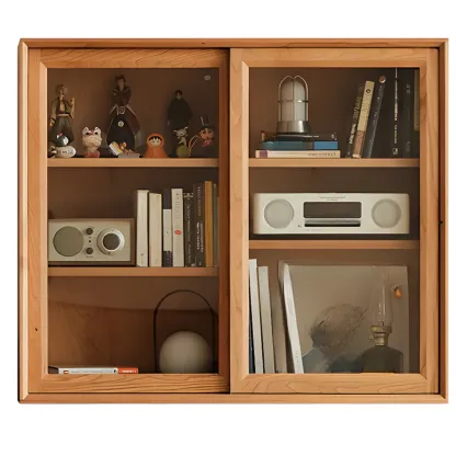 Classic Wooden Display Cabinet with Glass Doors for Living Room Image - 4