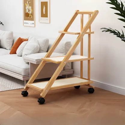 2-Tier Rectangle Plastic Folding Side Table with Wheels Image - 12