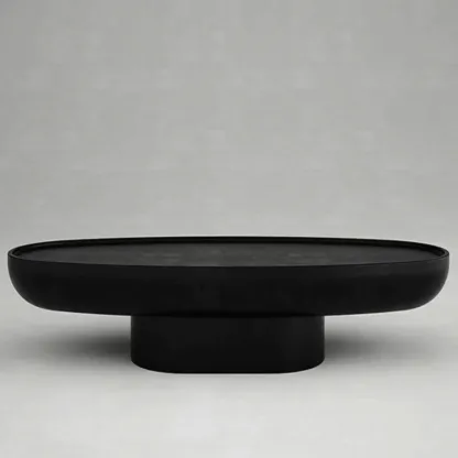 Modern Black Round Fiberglass Coffee Table with Tray Top Image - 5