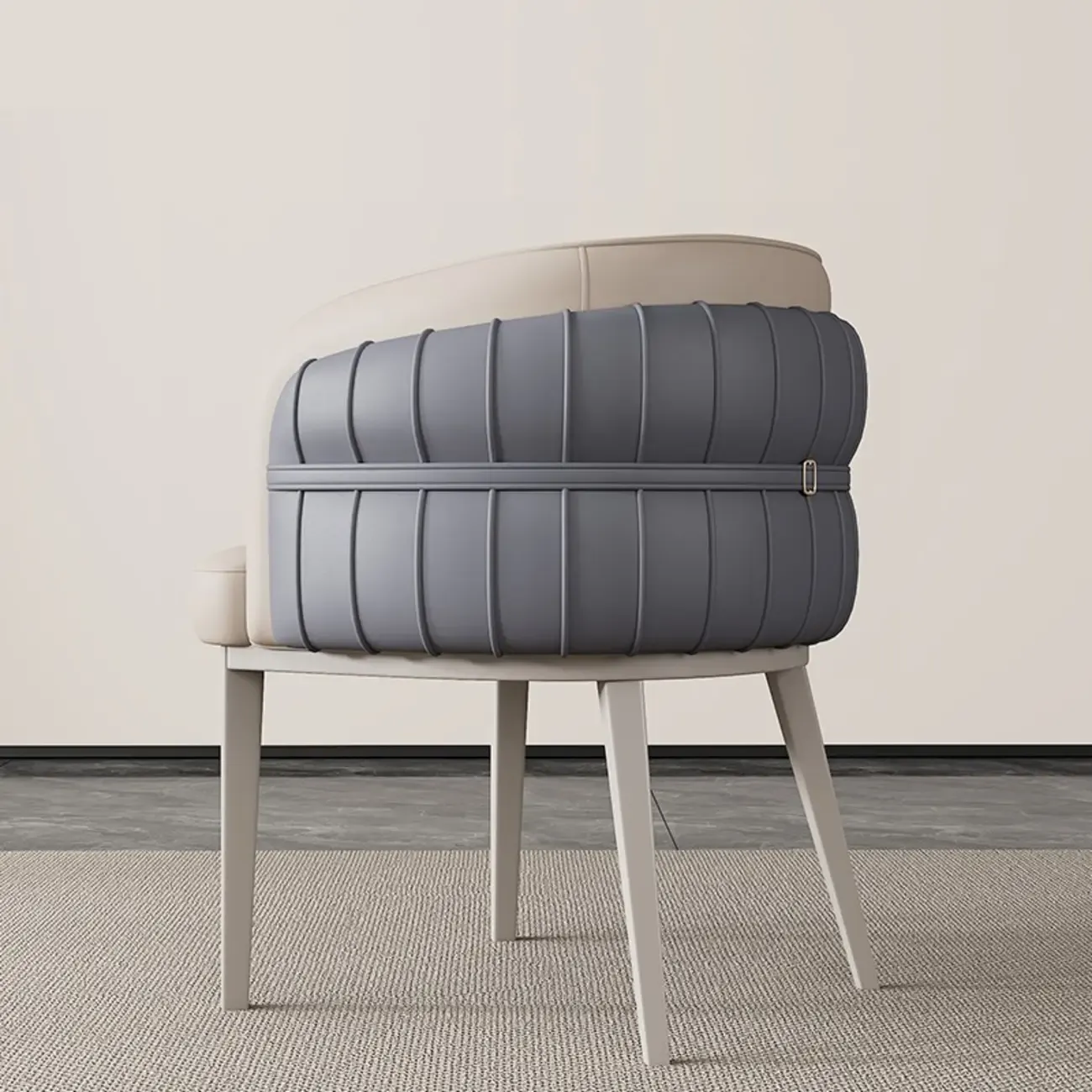 Modern Sloped Arm Solid Back Faux Leather Dining Chair Image - 5