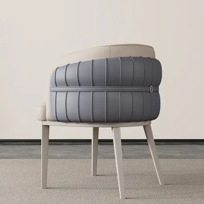 Modern Sloped Arm Solid Back Faux Leather Dining Chair Image - 5