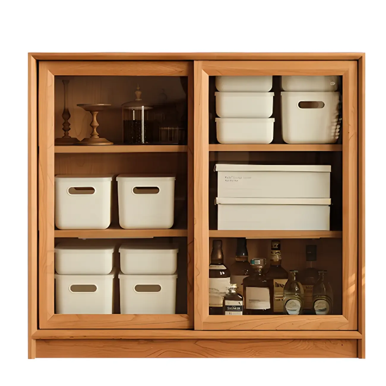 Classic Wooden Display Cabinet with Glass Doors for Living Room Image - 5